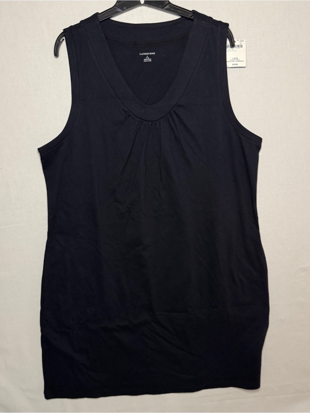 Lands' End Black V-Neck Sleeveless Tank Dress with Pleat Detail
